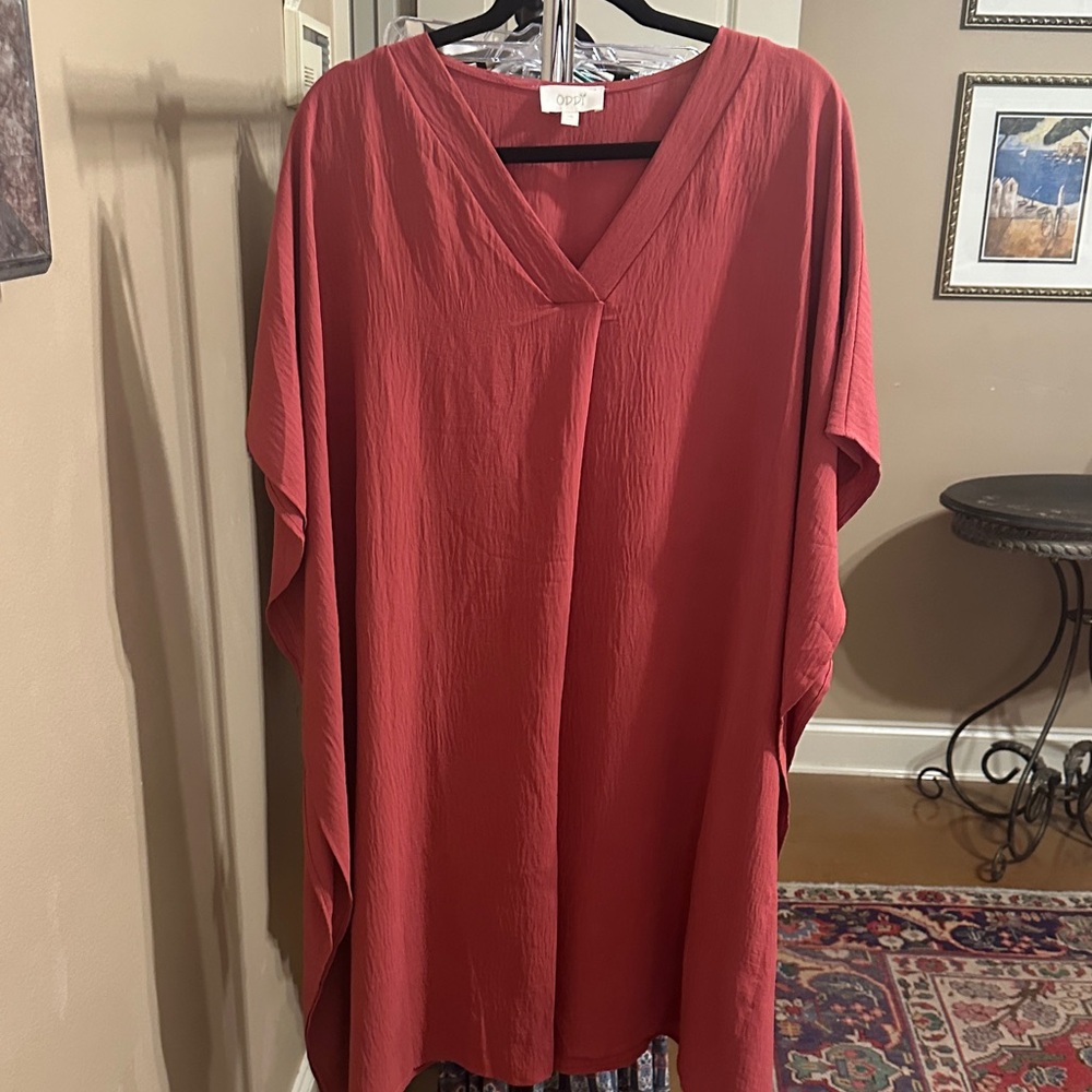 Flowy V-Neck Dolman Mini Dress in Rose